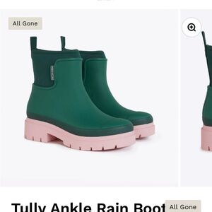 ISO MERRY PEOPLE Tully Ankle Rain Boot Green with Pink Sole